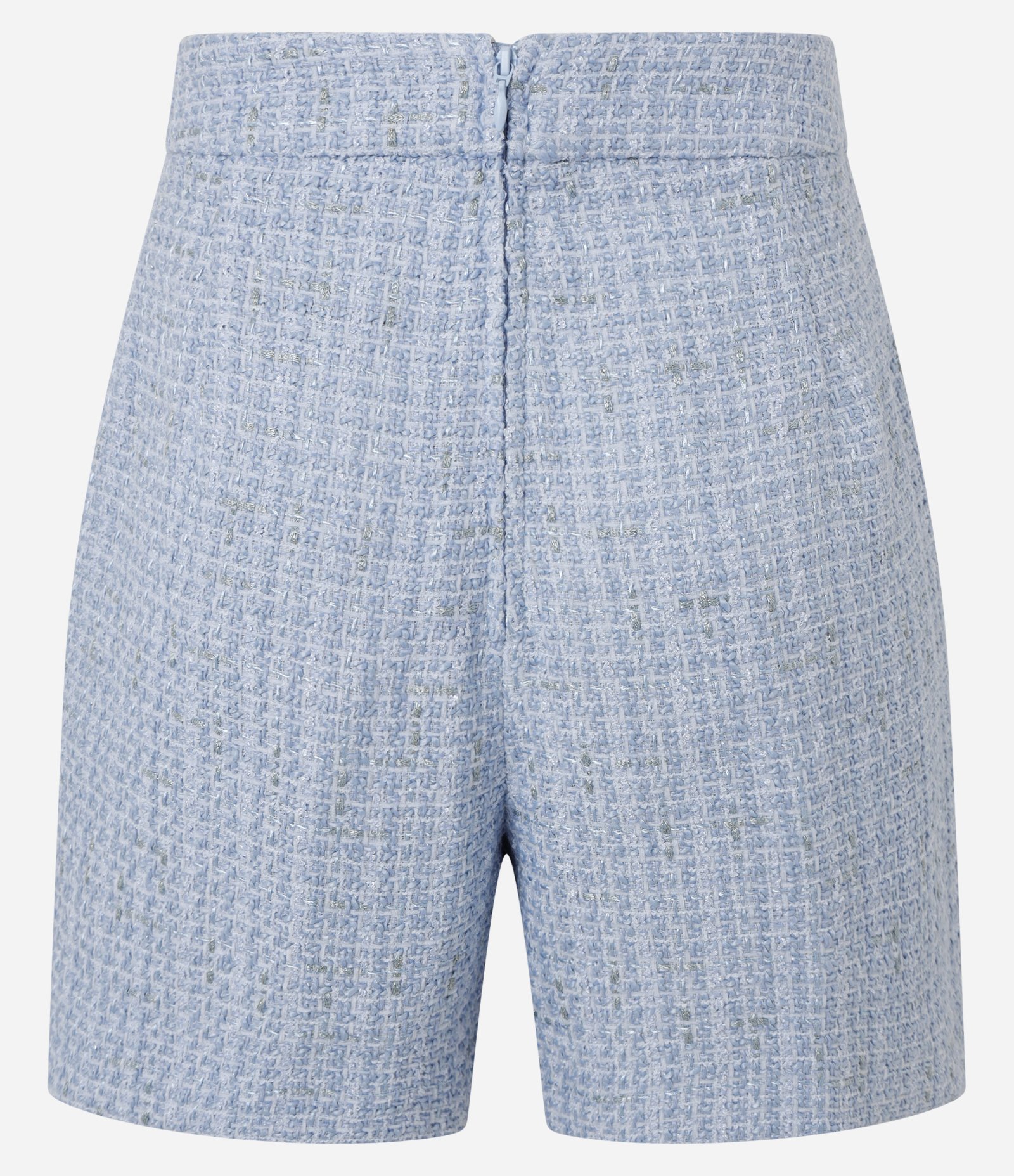 Short Saia em Tweed com Cós Alfaiatado e Fenda Azul 9