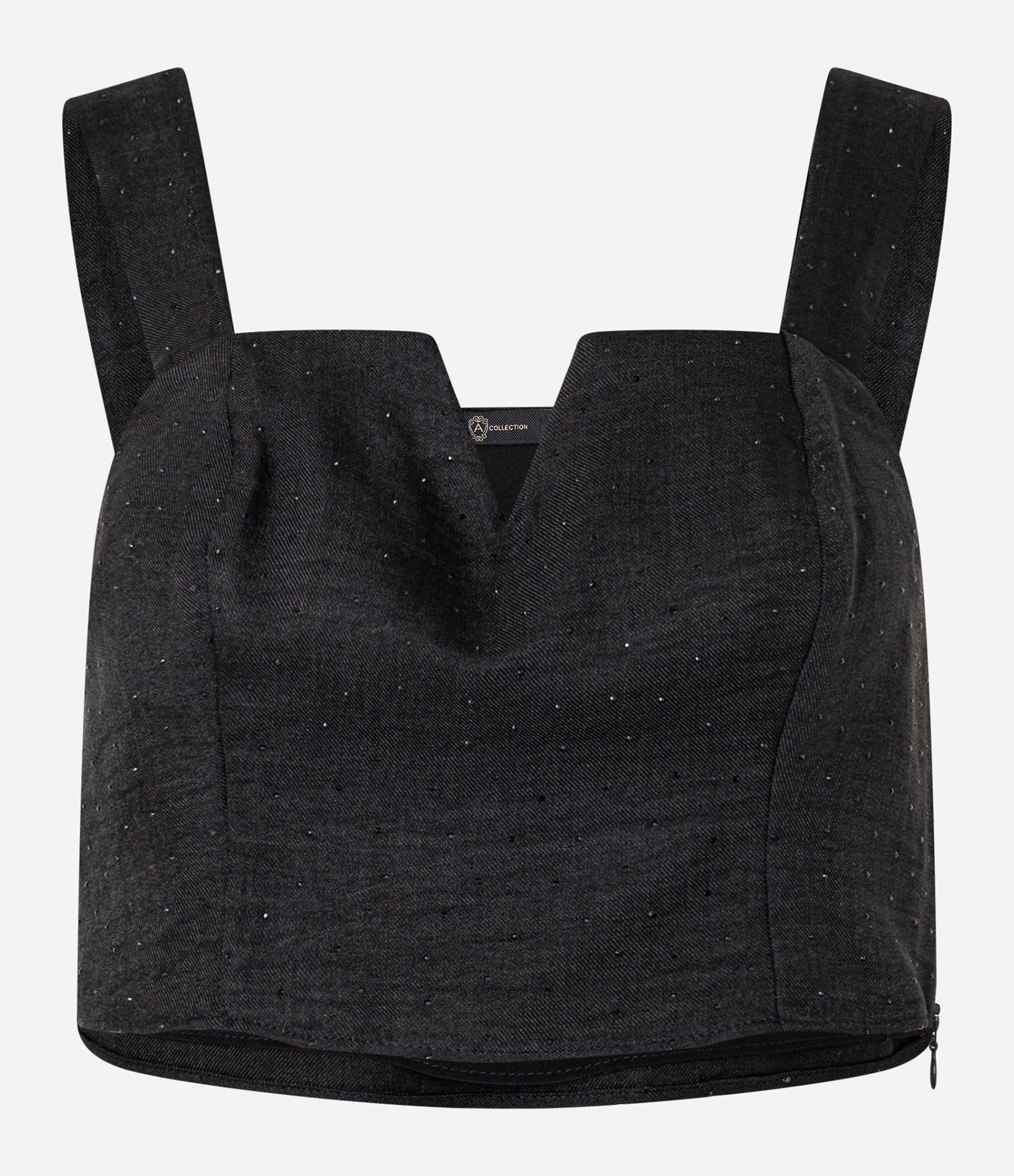 Blusa Cropped em Crepe com Decote Diferenciado e Brilho Preto 5