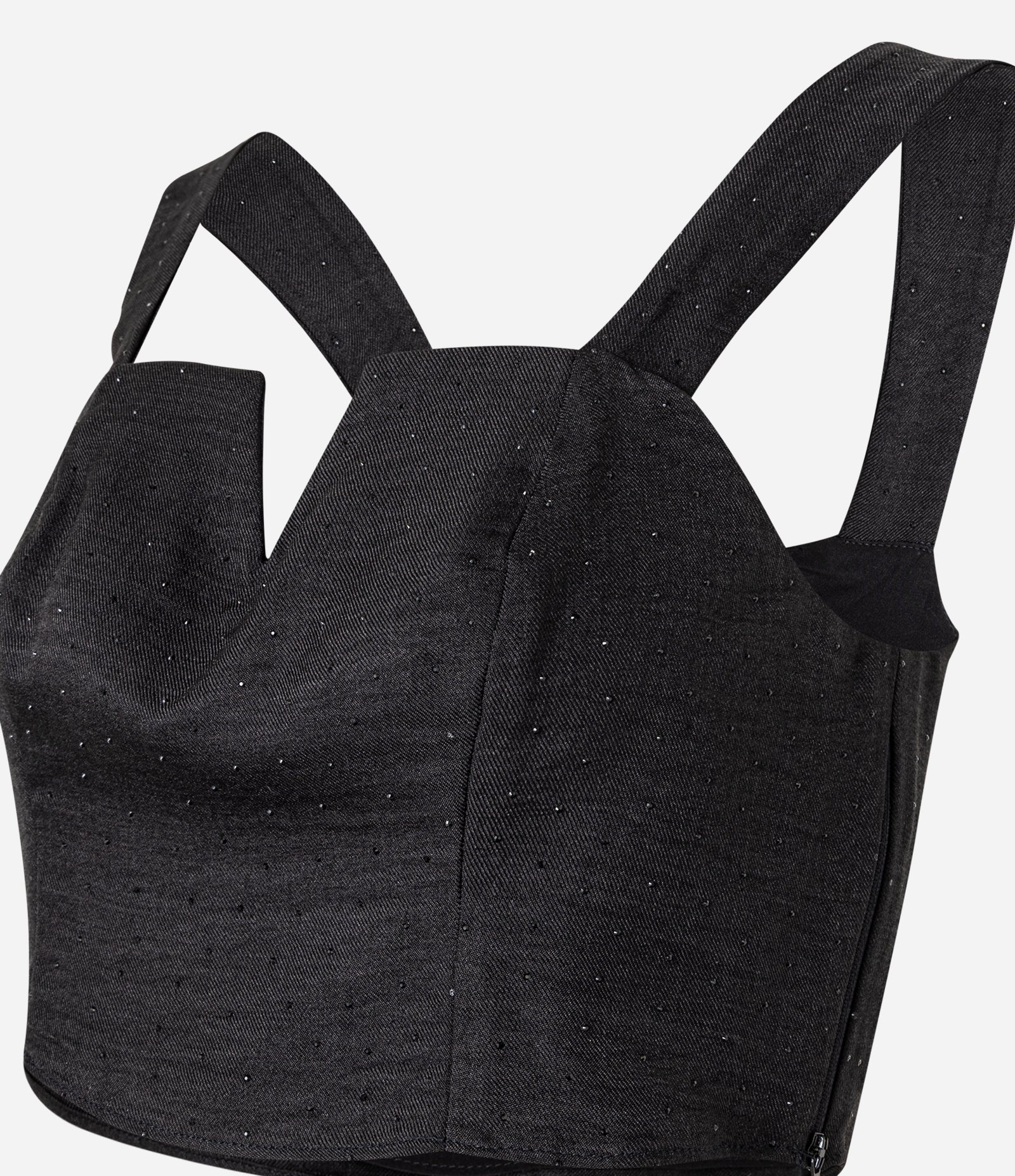 Blusa Cropped em Crepe com Decote Diferenciado e Brilho Preto 6