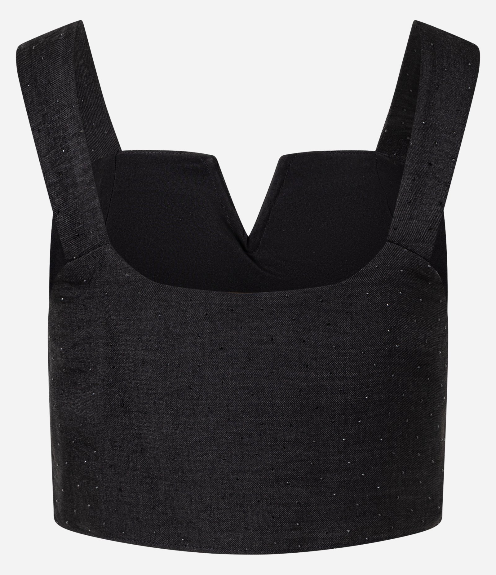 Blusa Cropped em Crepe com Decote Diferenciado e Brilho Preto 7
