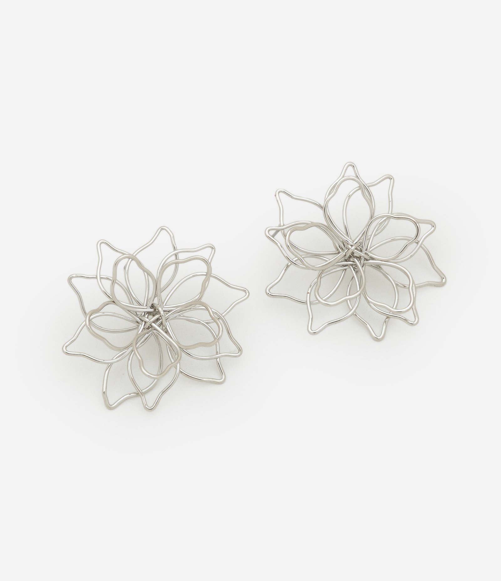 Brinco Botão Aramado com Forma de Flor Prata 1