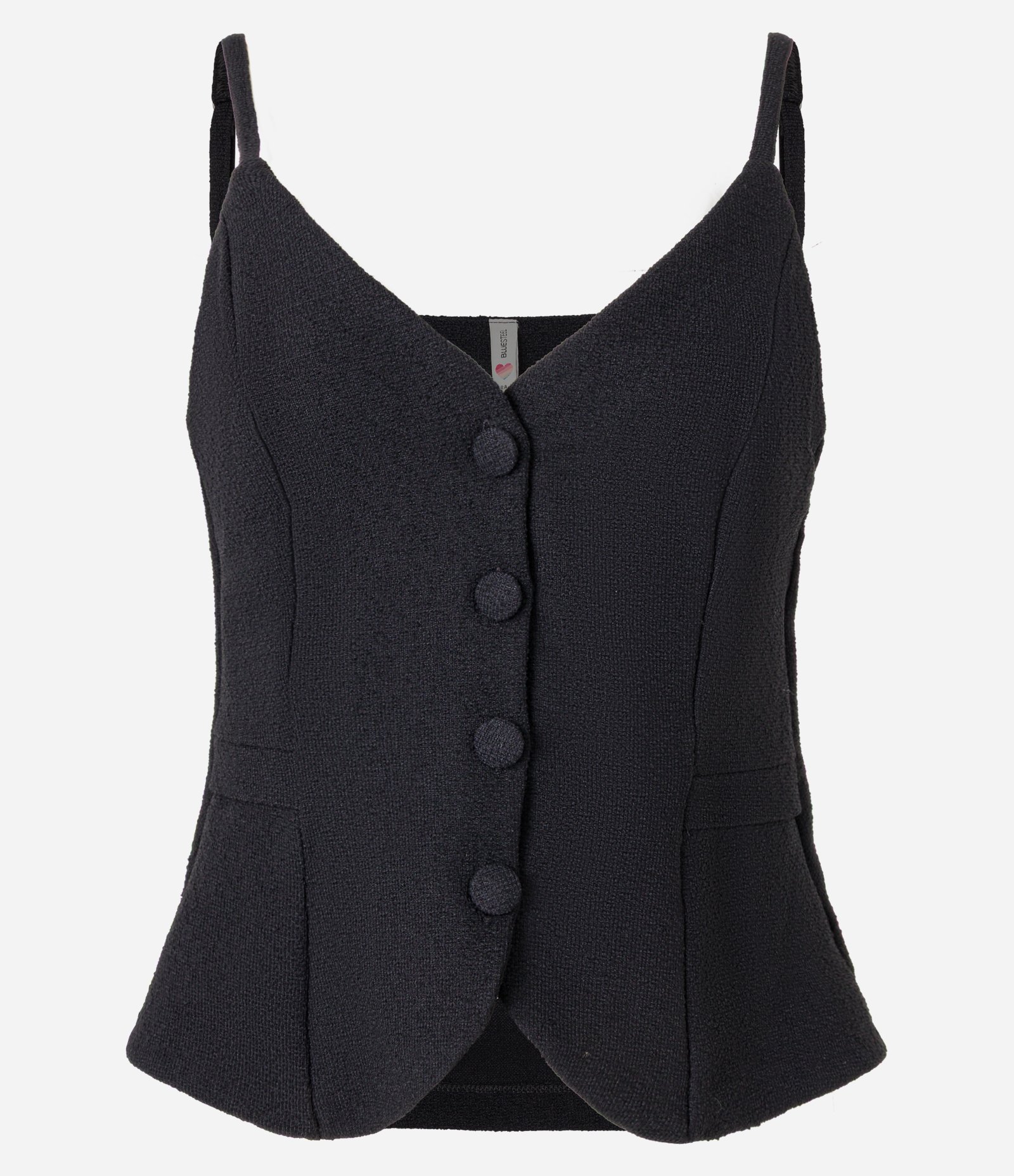 Blusa de Alça em Tweed com Botões e Alças Finas Preto 5