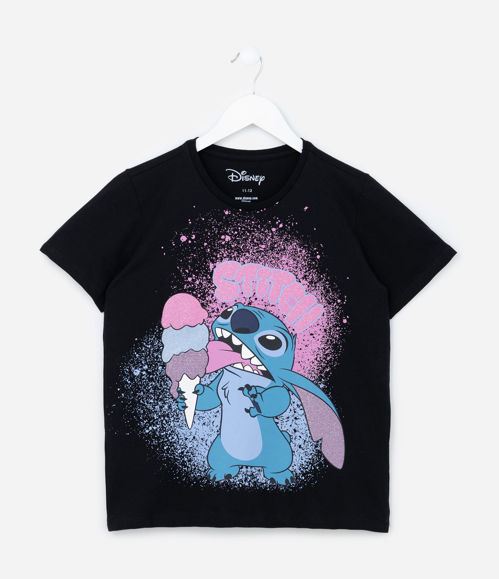 Camiseta Infantil com Estampa Stitch com Sorvete - Tam 5 a 14 Anos Preto 1