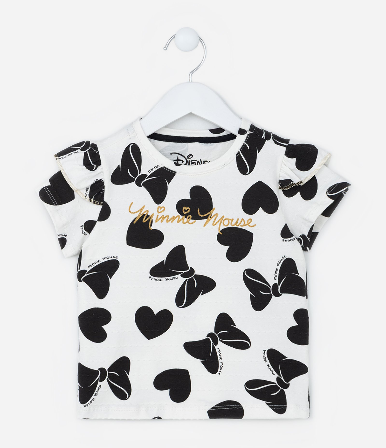 Blusa Infantil com Babadinhos e Estampa Laços Minnie - Tam 2 a 6  Anos Branco/Preto 1