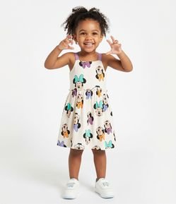 Vestido Infantil Texturizado com Estampa Minnie - Tam 1 a 6 Anos