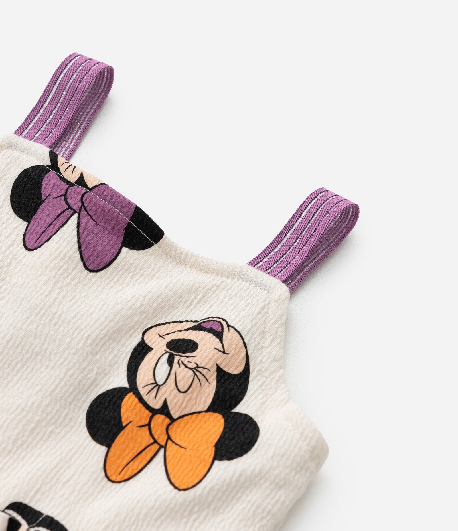 Vestido Infantil Texturizado com Estampa Minnie - Tam 1 a 6 Anos Bege 4