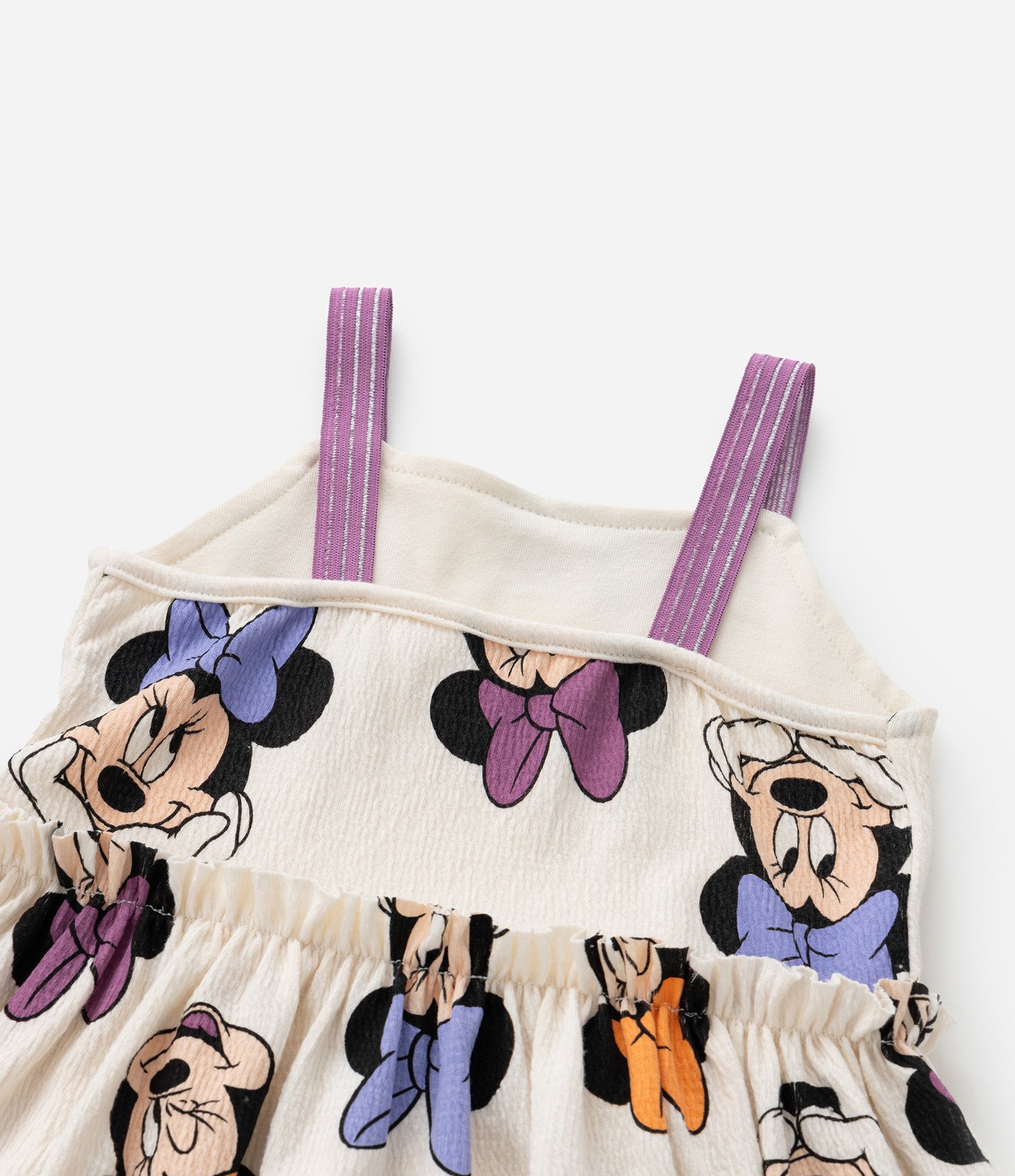 Vestido Infantil Texturizado com Estampa Minnie - Tam 1 a 6 Anos Bege 5