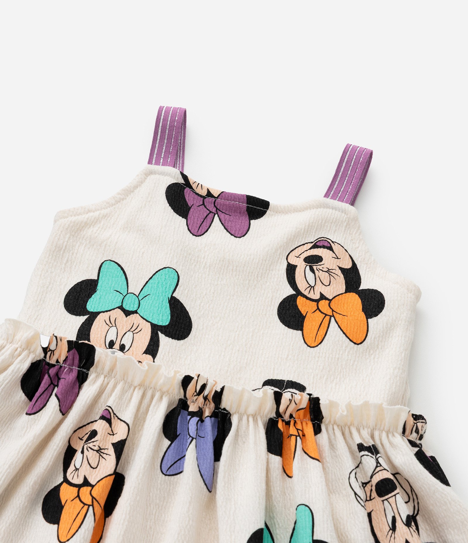 Vestido Infantil Texturizado com Estampa Minnie - Tam 1 a 6 Anos Bege 6