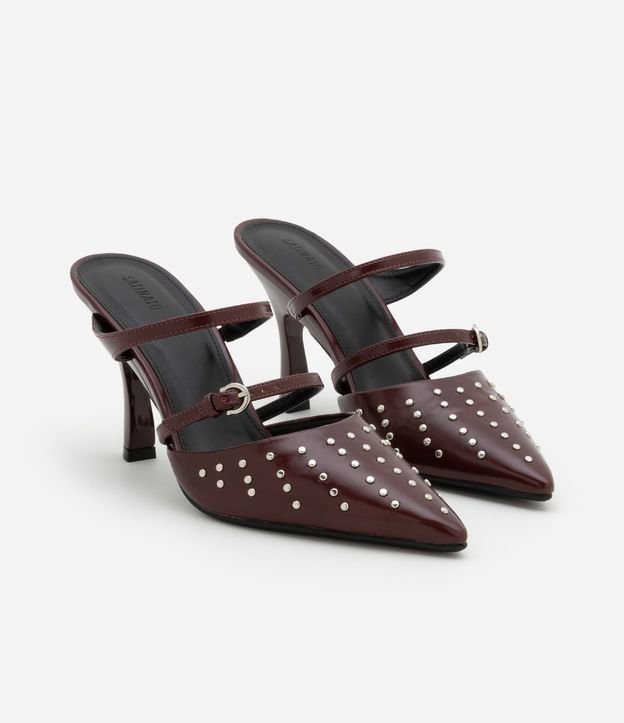 Scarpin Mule em PU com Tiras e Aplicação de Tachinhas
