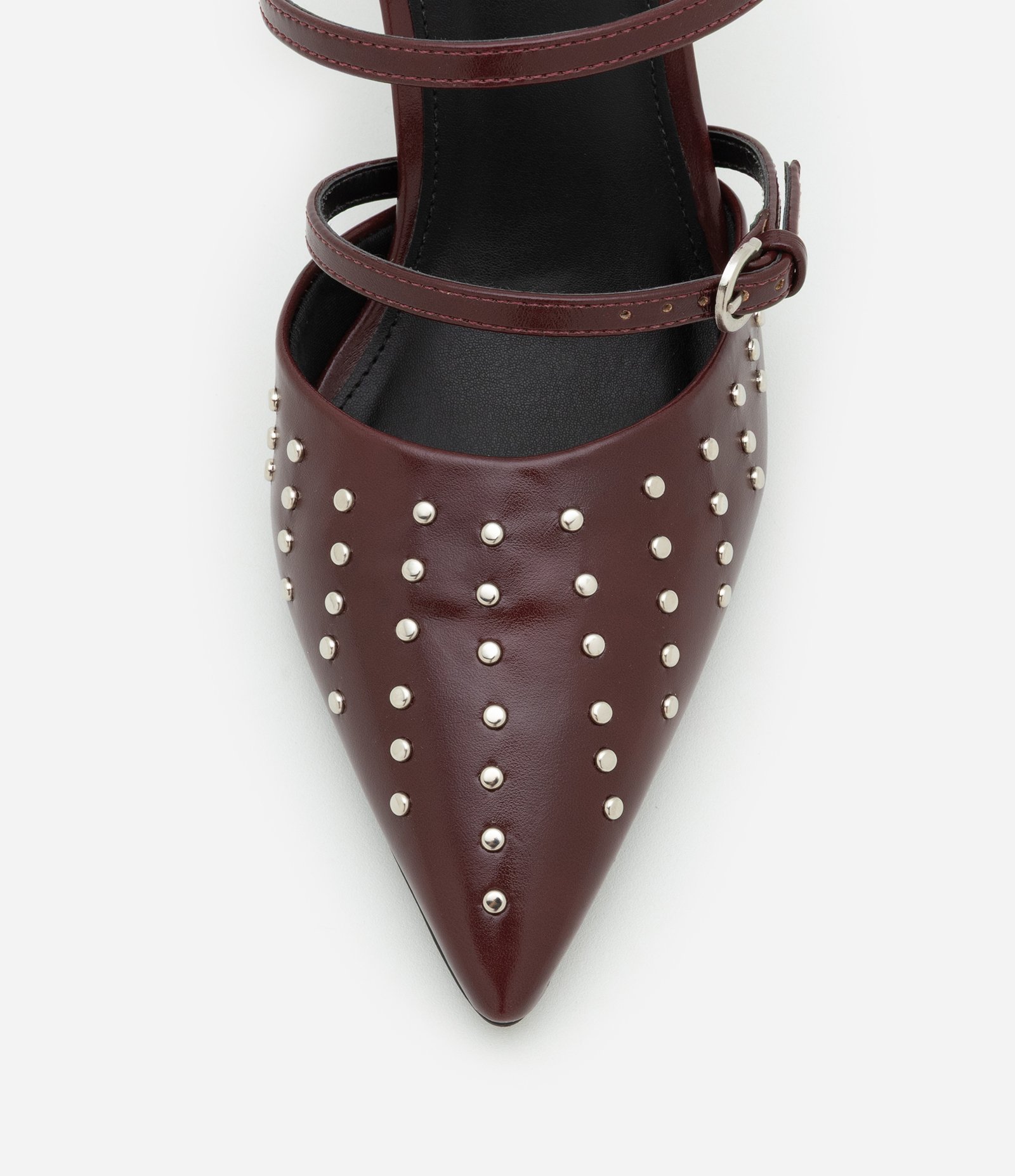 Scarpin Mule em PU com Tiras e Aplicação de Tachinhas Vinho 4