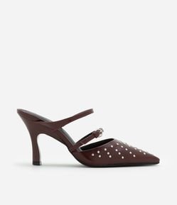Scarpin Mule em PU com Tiras e Aplicação de Tachinhas