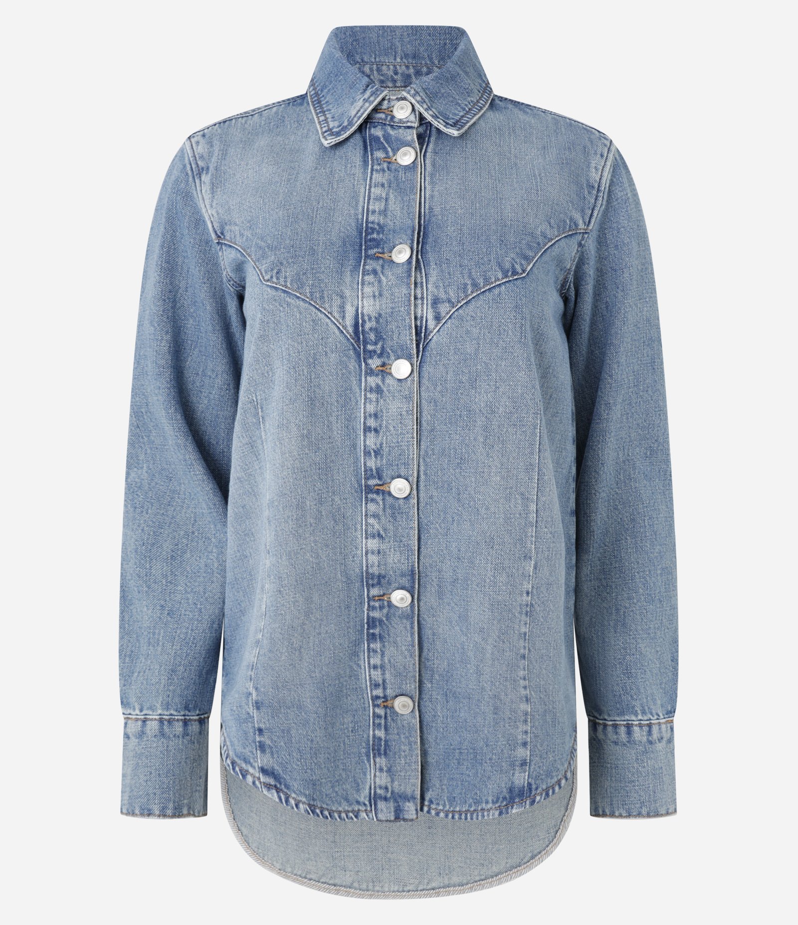 Camisa em Jeans Dirty Western com Recortes Frontais Azul 4