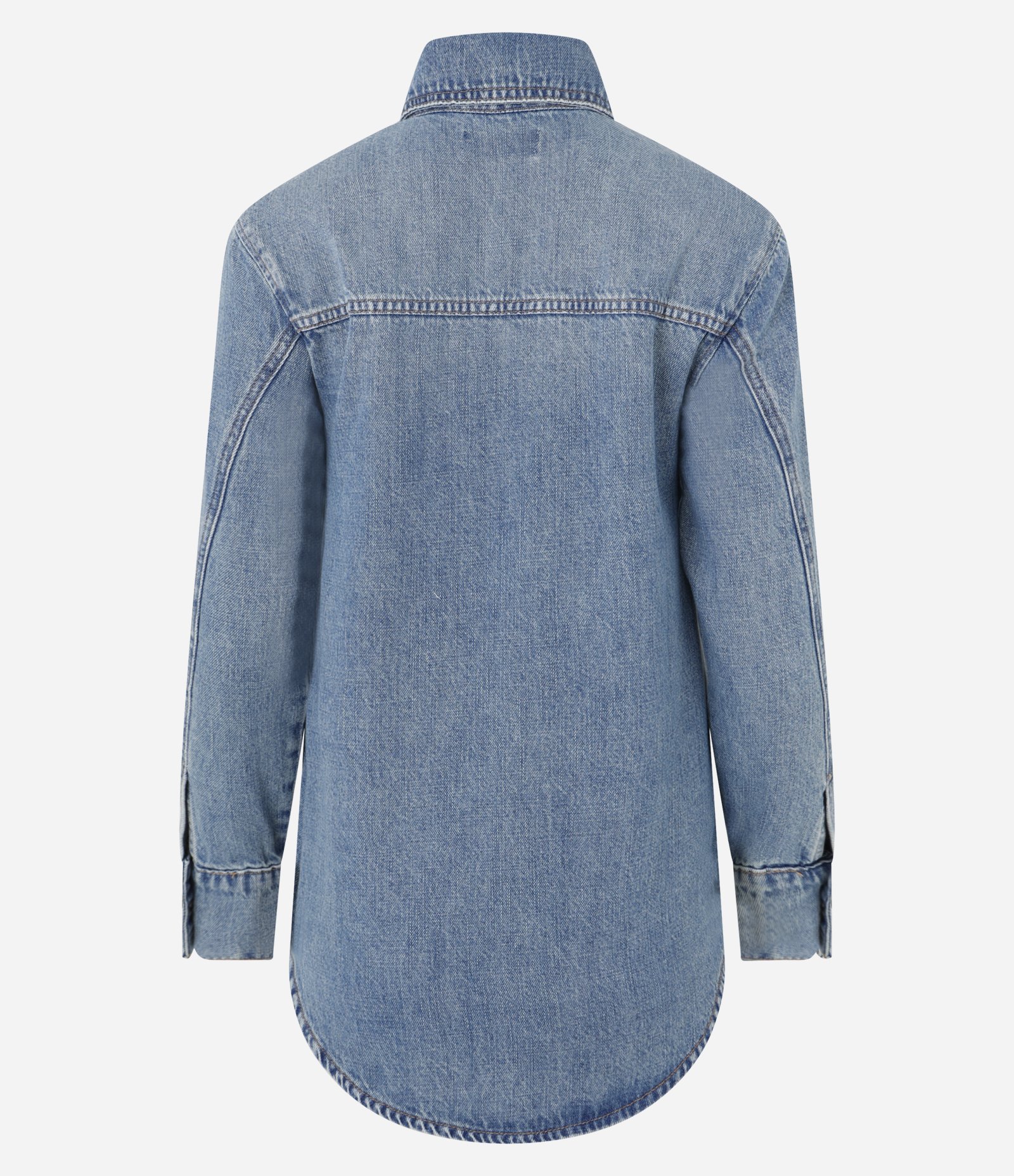 Camisa em Jeans Dirty Western com Recortes Frontais Azul 5