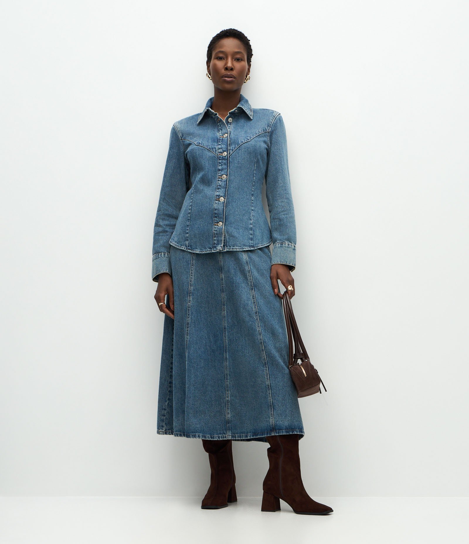Camisa em Jeans Dirty Western com Recortes Frontais Azul 1