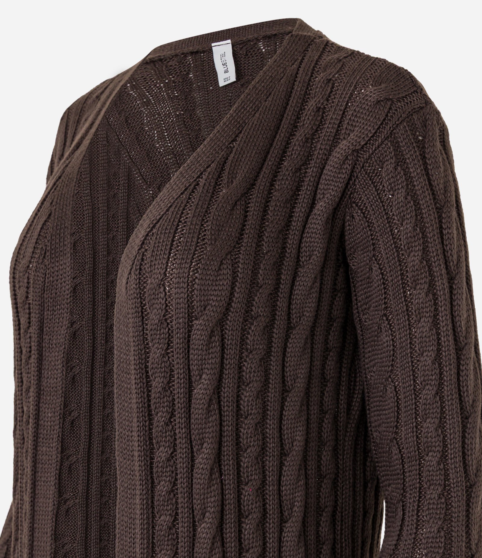 Casaco Alongado em Tricô com Textura Trançada Marrom 6