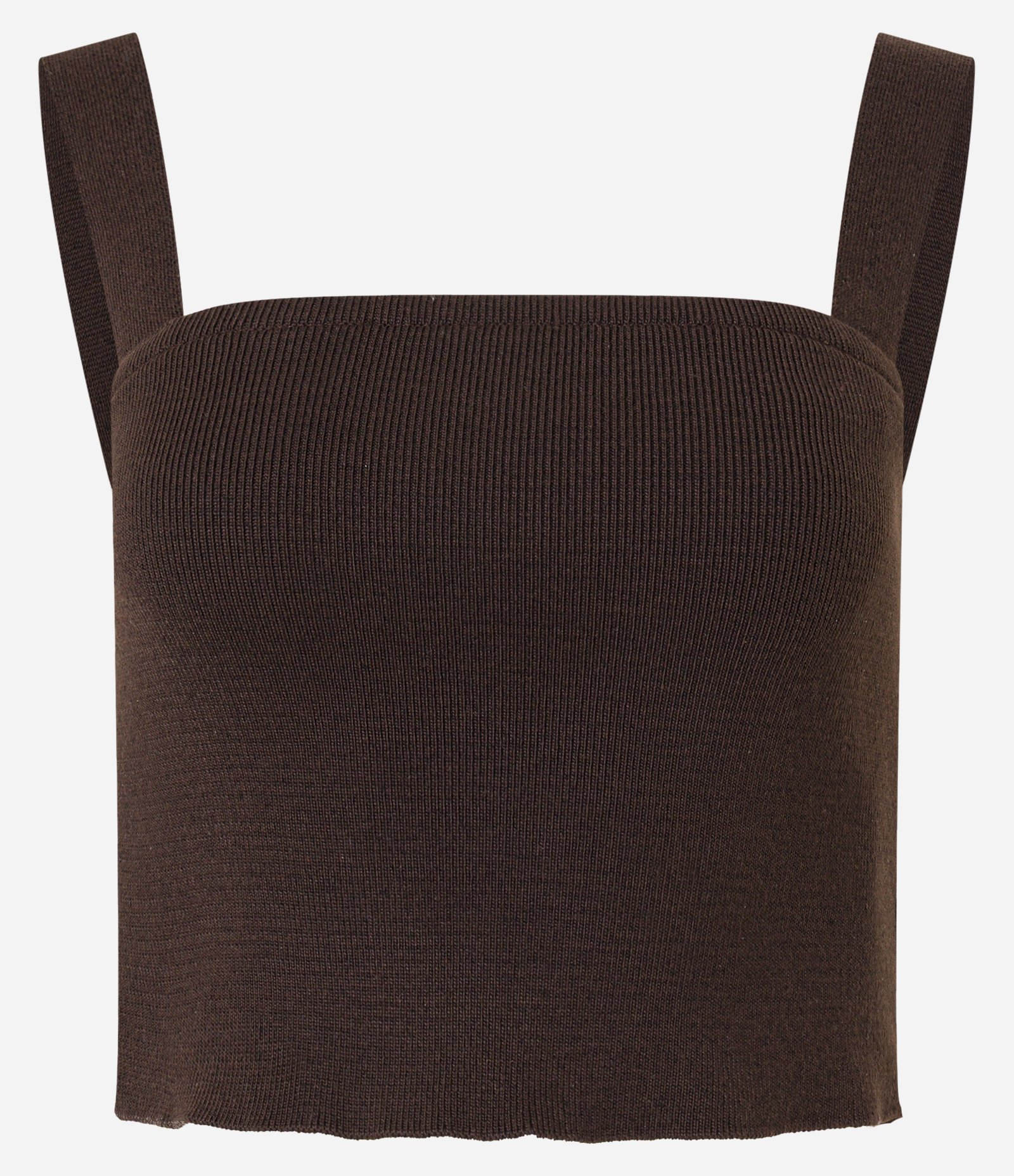 Blusa Cropped em Tricô com Alça Larga Marrom 4