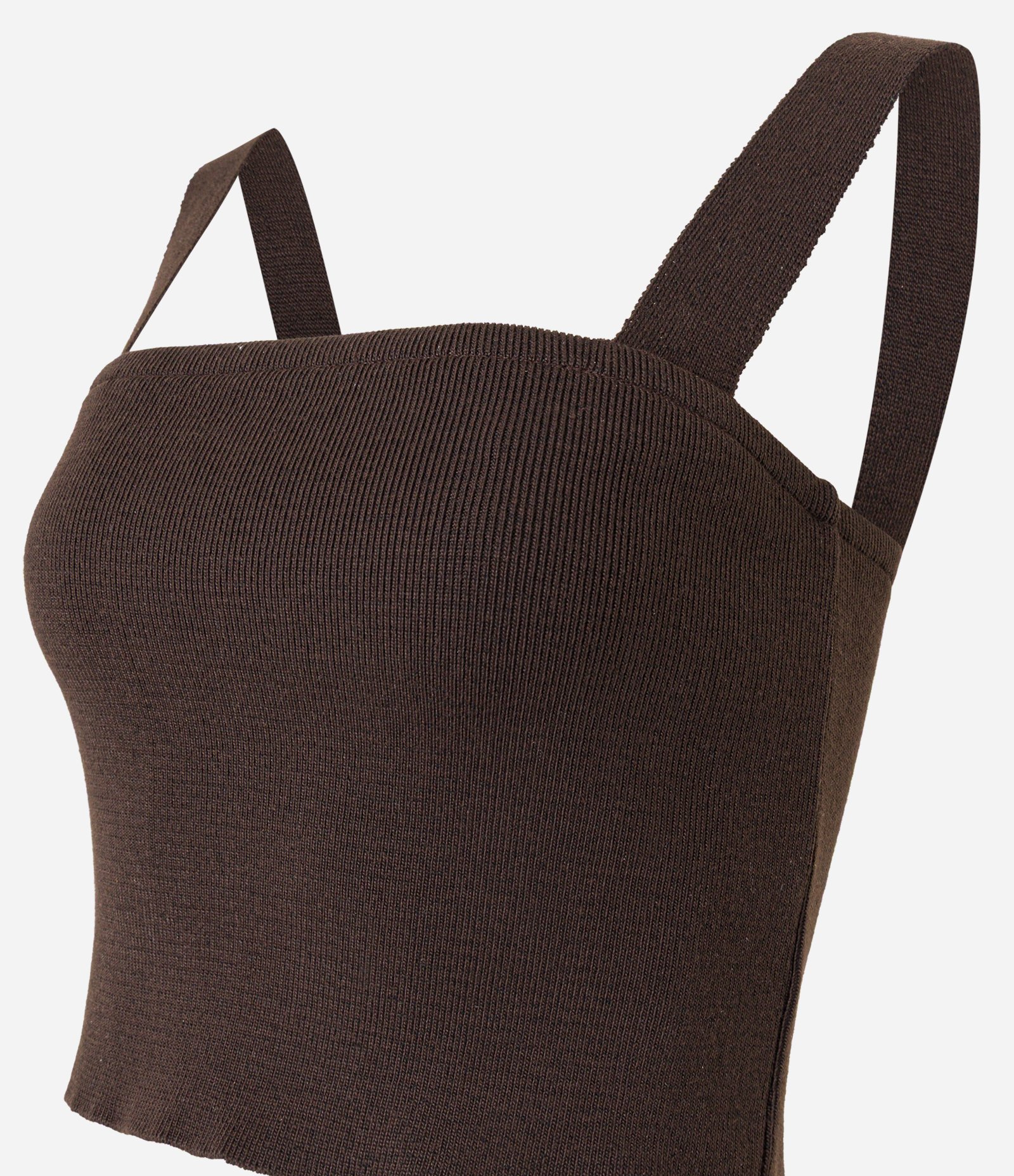 Blusa Cropped em Tricô com Alça Larga Marrom 5