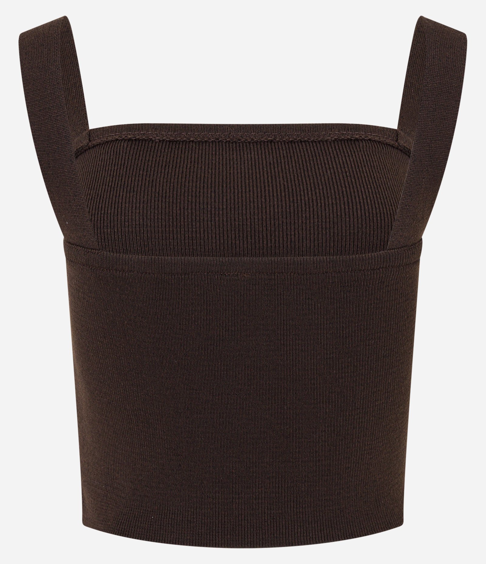 Blusa Cropped em Tricô com Alça Larga Marrom 6