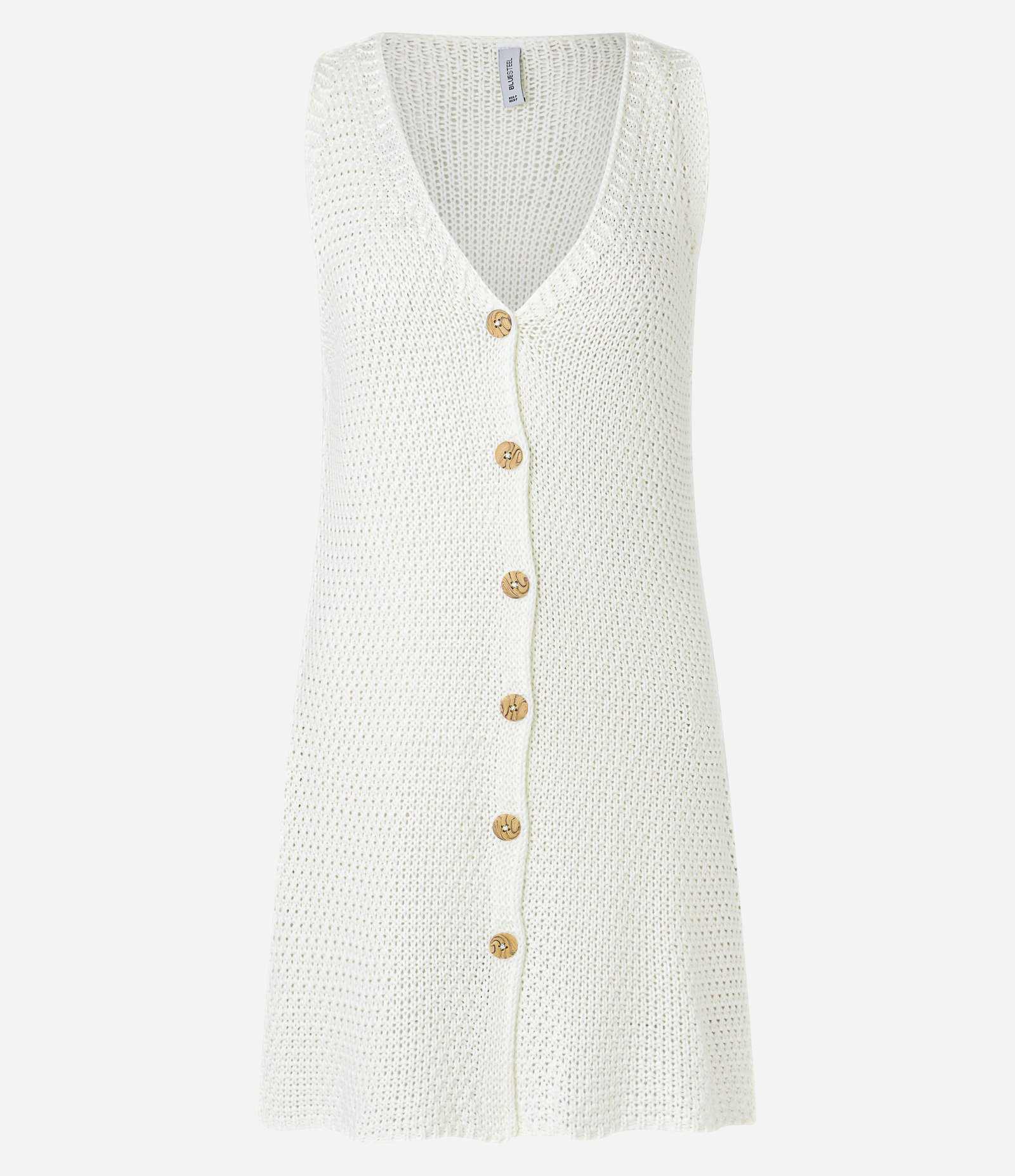 Colete Relaxed Alongado em Tricô com Botões Branco 4