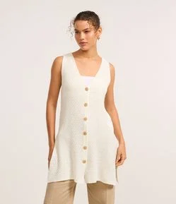 Colete Relaxed Alongado em Tricô com Botões