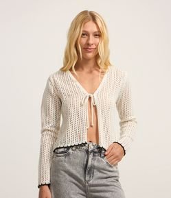 Cardigan Relaxed em Tricô com Amarração e Detalhes Contrastantes