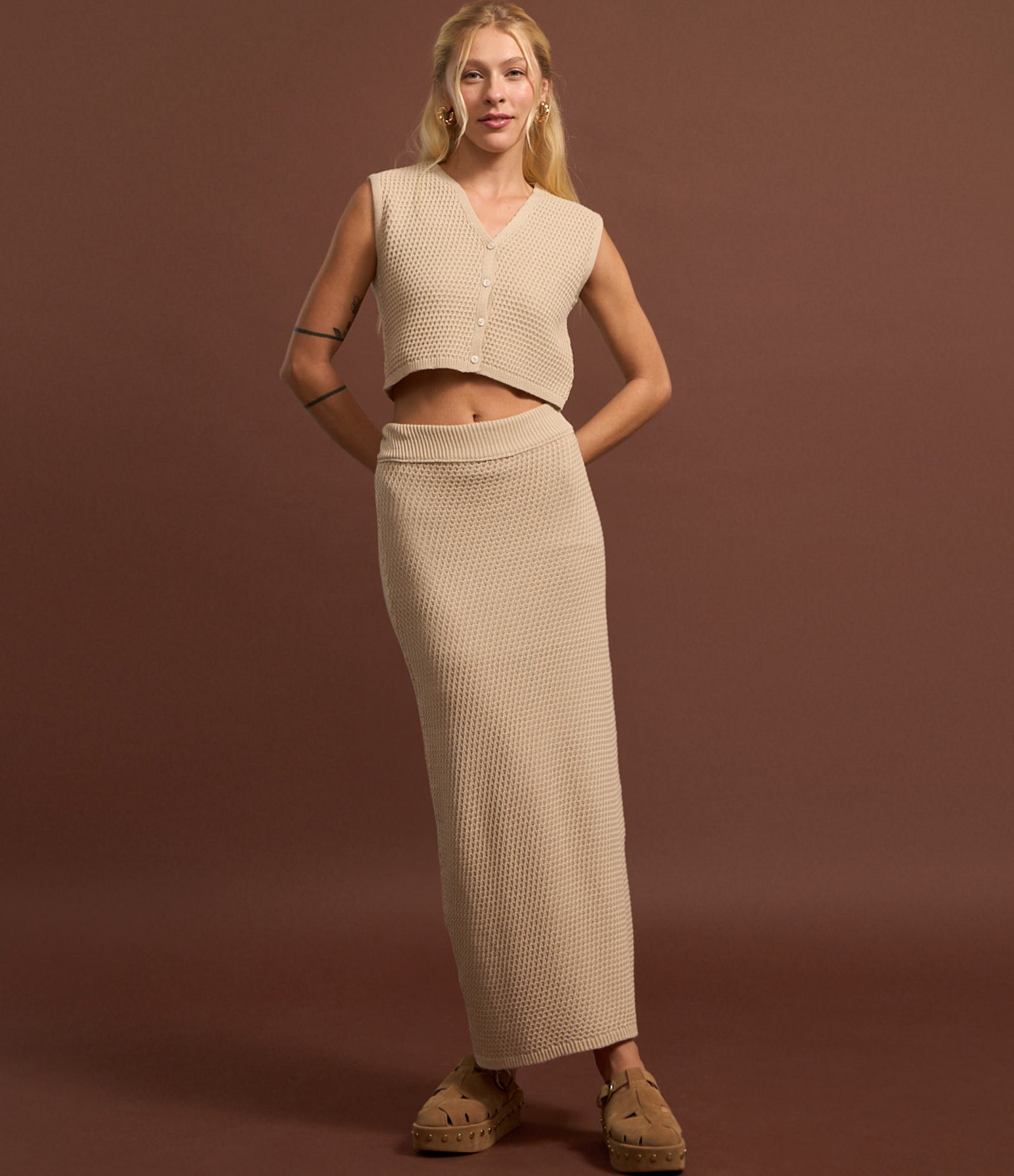 Saia Longa em Tricô com Ponto Diferenciado Bege 5