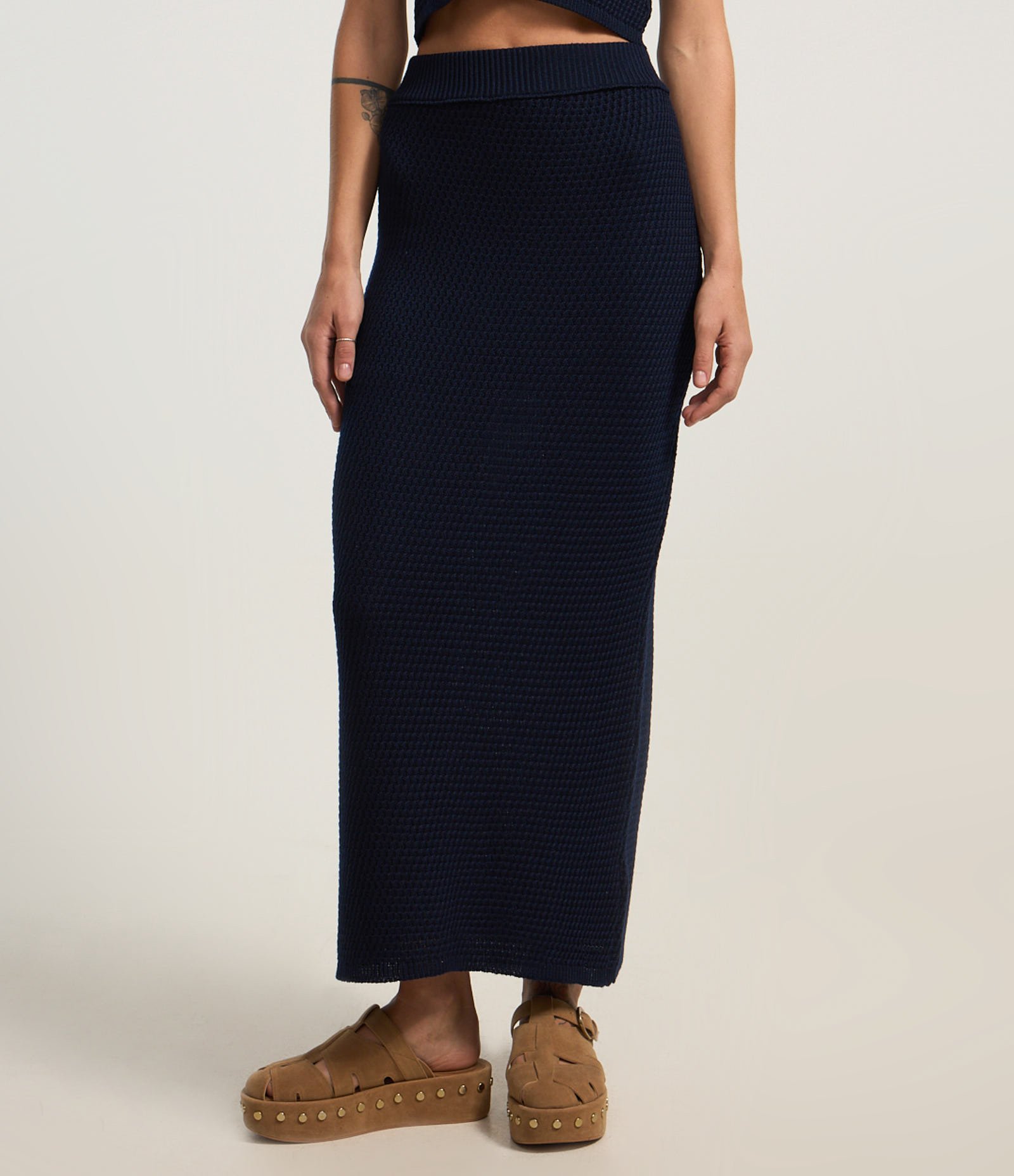 Saia Longa em Tricô com Ponto Diferenciado Azul Marinho 3