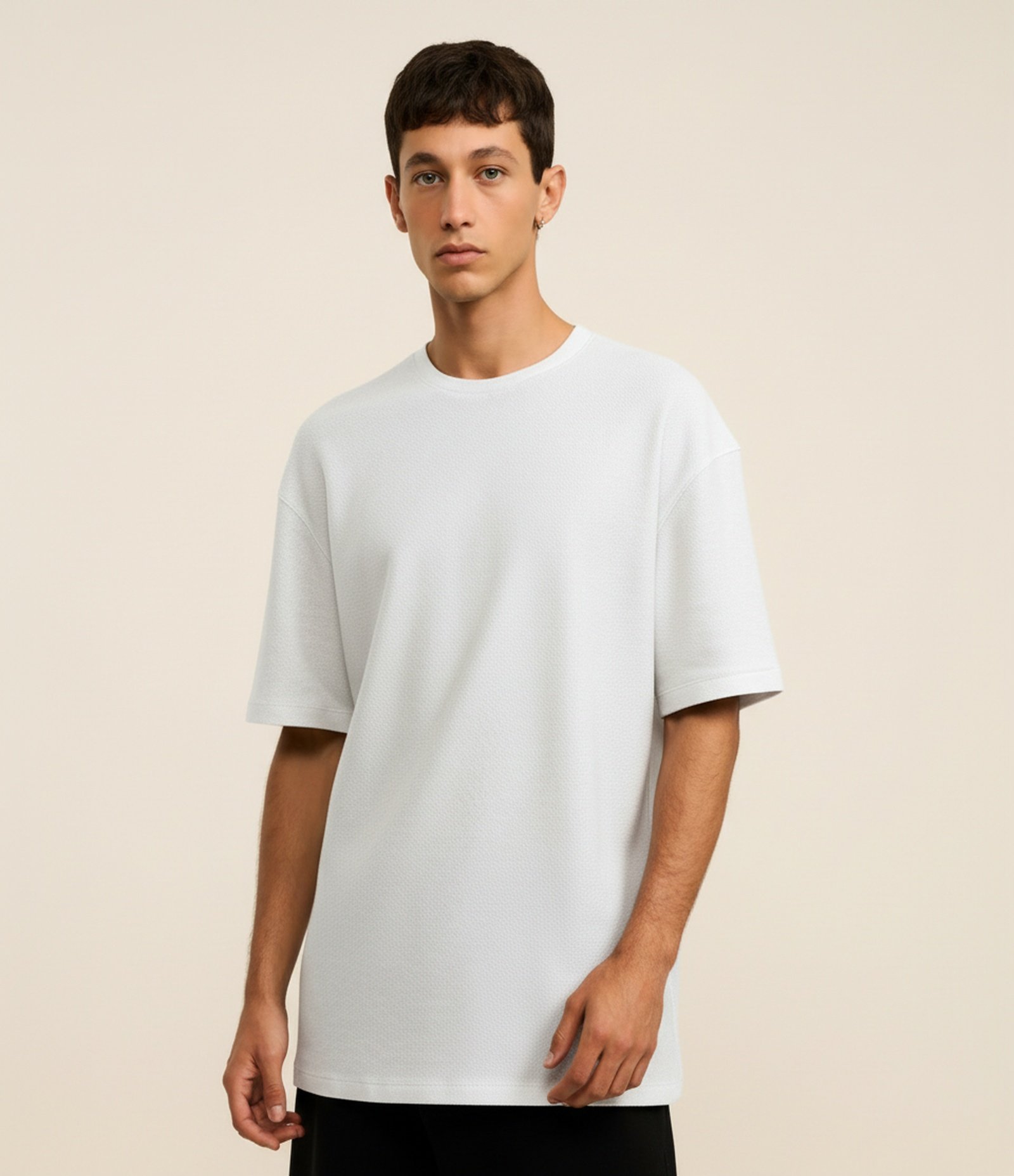 Camiseta Relaxed em Algodão com Textura Chevron Branco 1