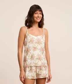 Pijama Short Doll com Toque Suave e Estampa de Folhagens