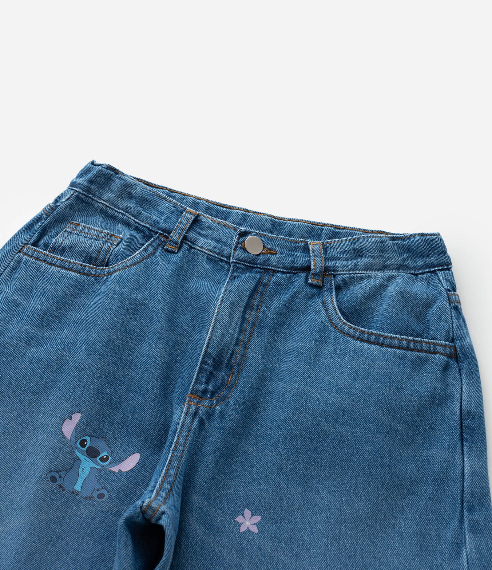Calça Reta Infantil Jeans com Estampa Stitch - Tam 5 a 14 Anos Azul 5