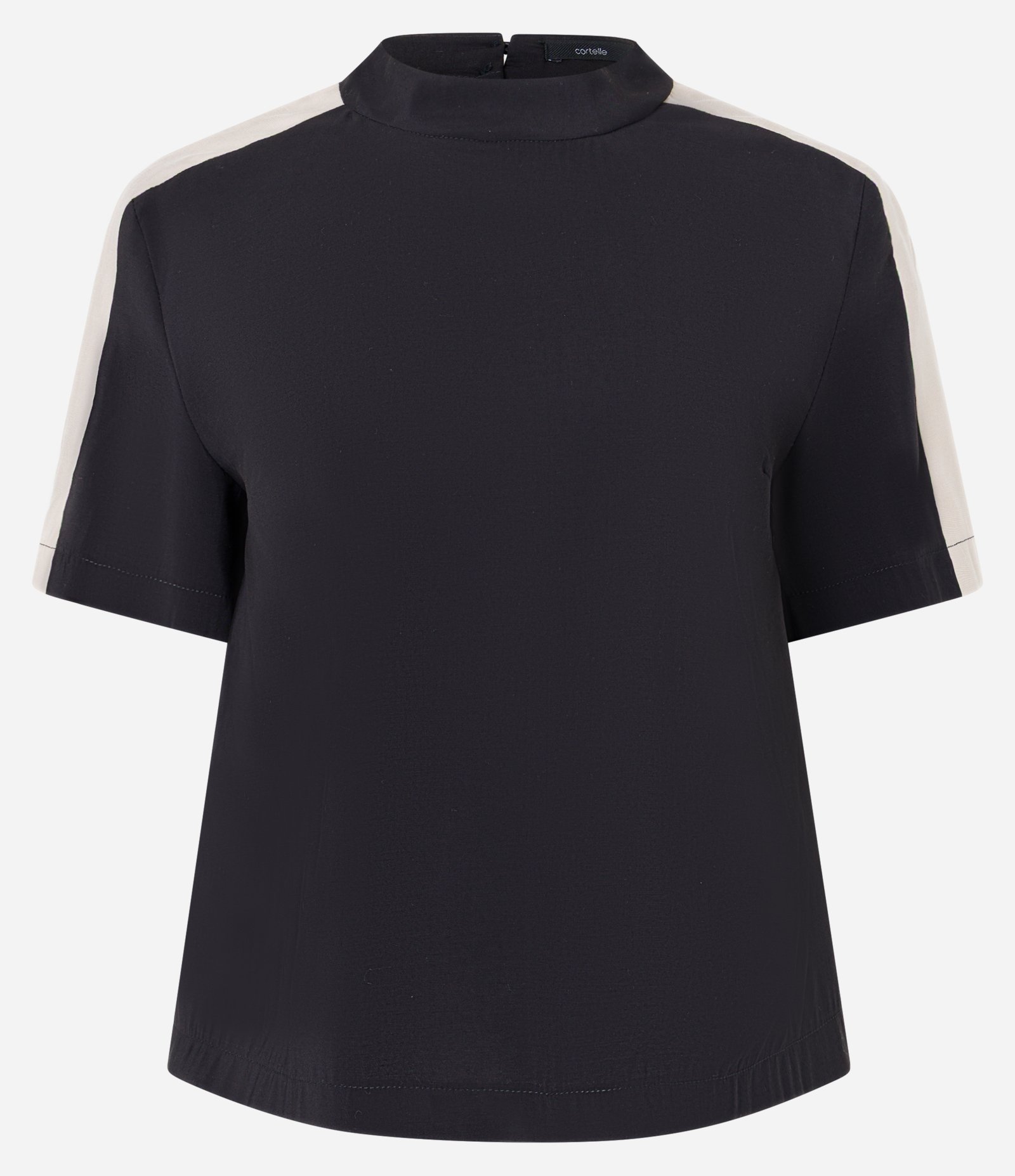 Blusa em Crepe com Gola Padre e Contraste na Manga Preto 5