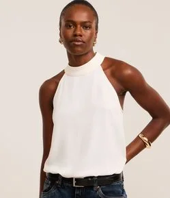 Blusa com Gola Halter Dobrada e Efeito Airflow