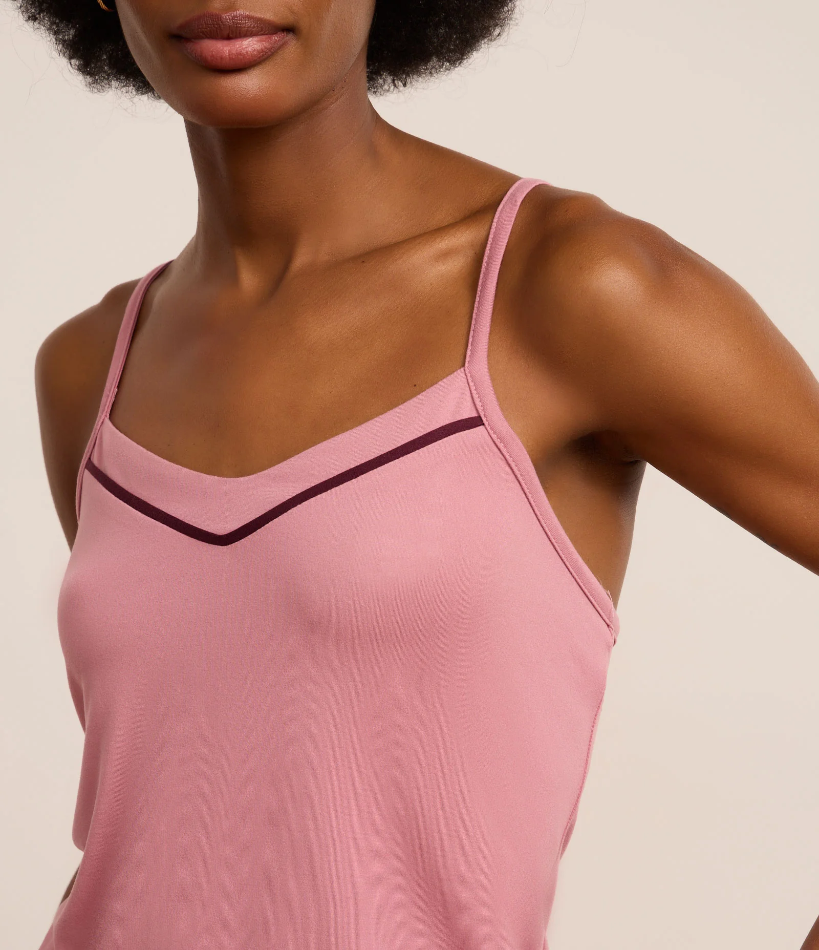 Pijama Short Doll em Peach Touch com Alcinha e Viés Contrastante Rosa 2