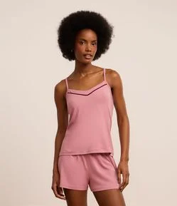 Pijama Short Doll em Peach Touch com Alcinha e Viés Contrastante