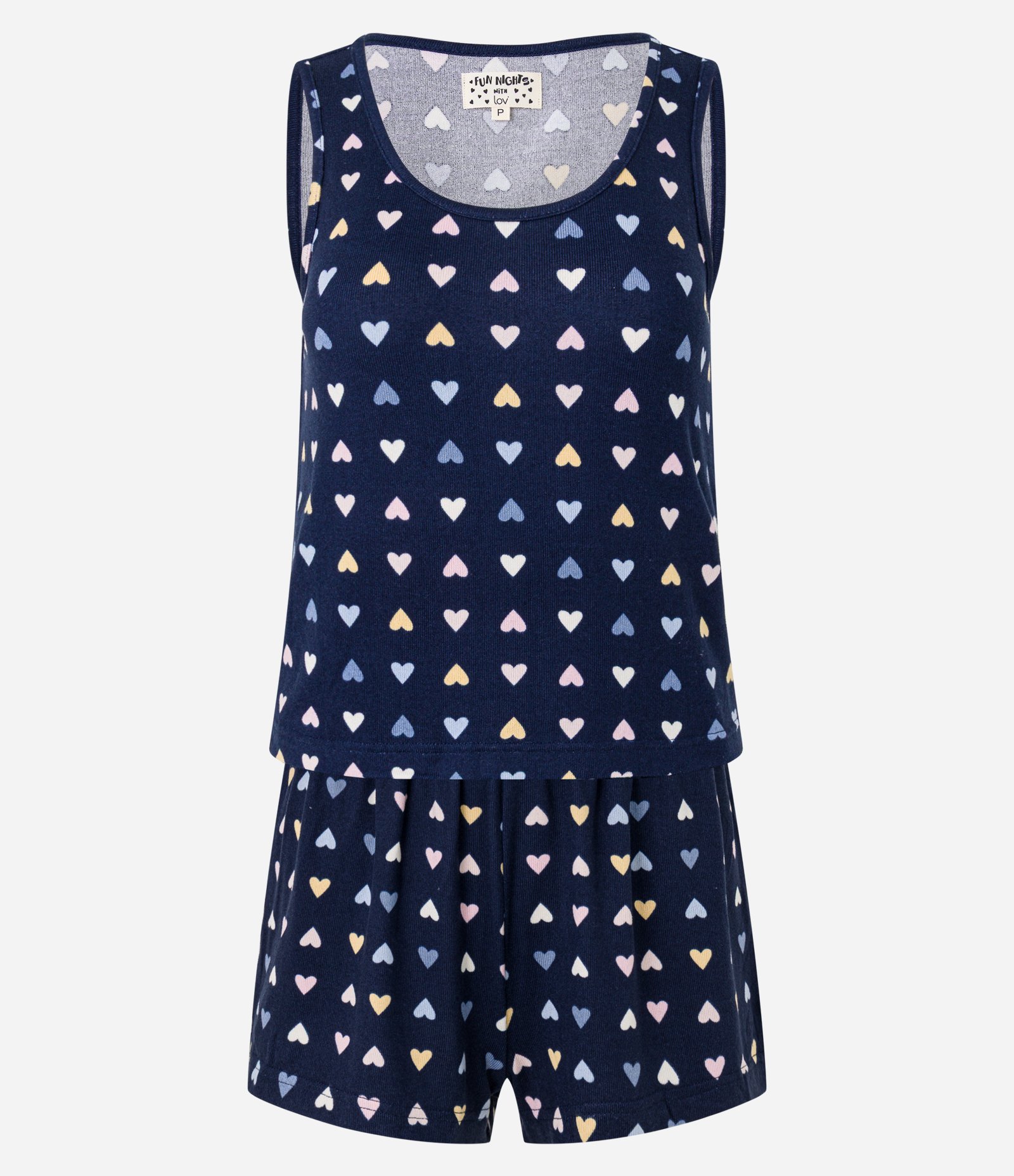 Pijama Short Doll com Alça Larga e Estampa de Corações Azul 4