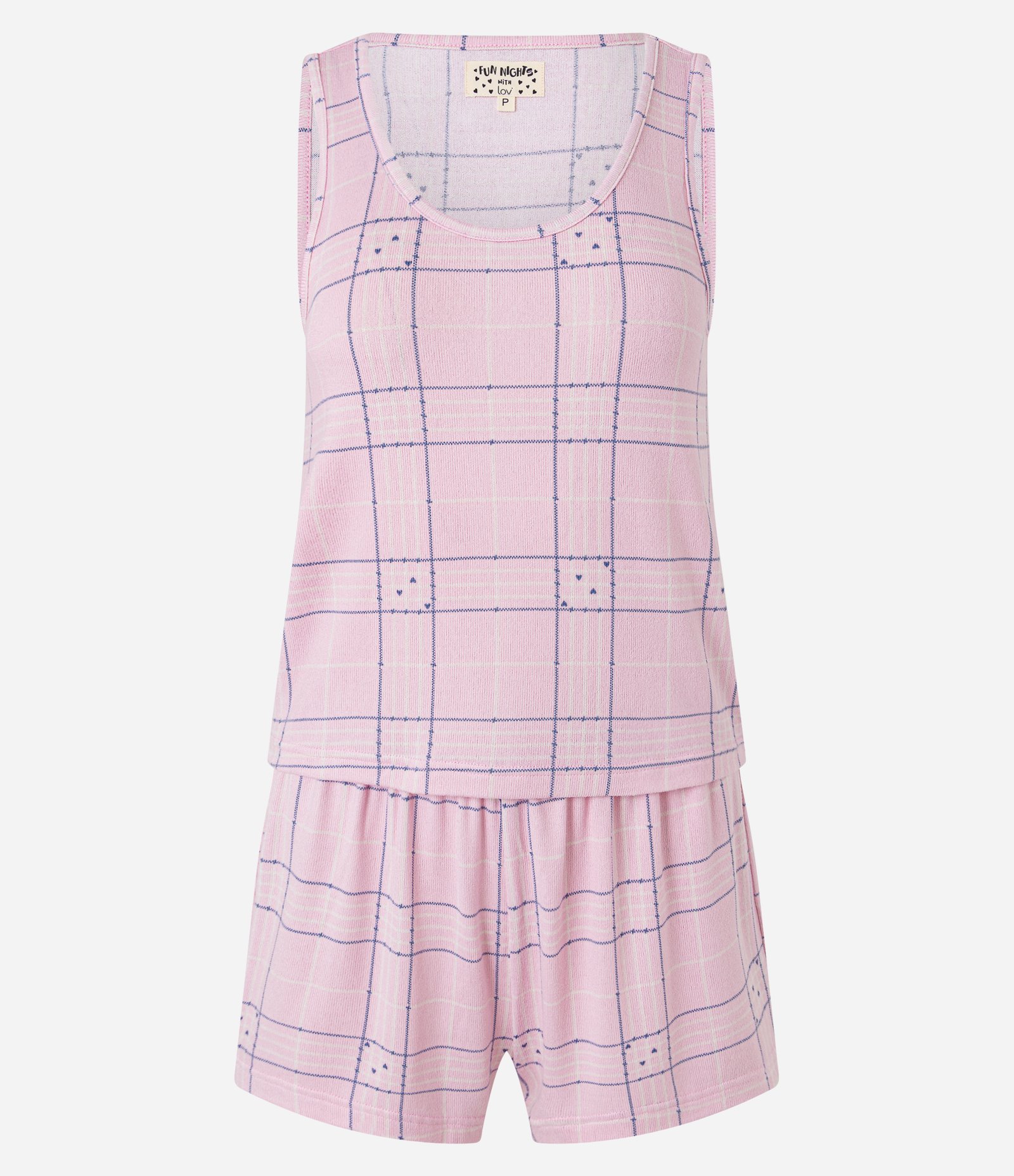Pijama Short Doll com Alça Larga e Estampa Xadrez Grid Rosa 4