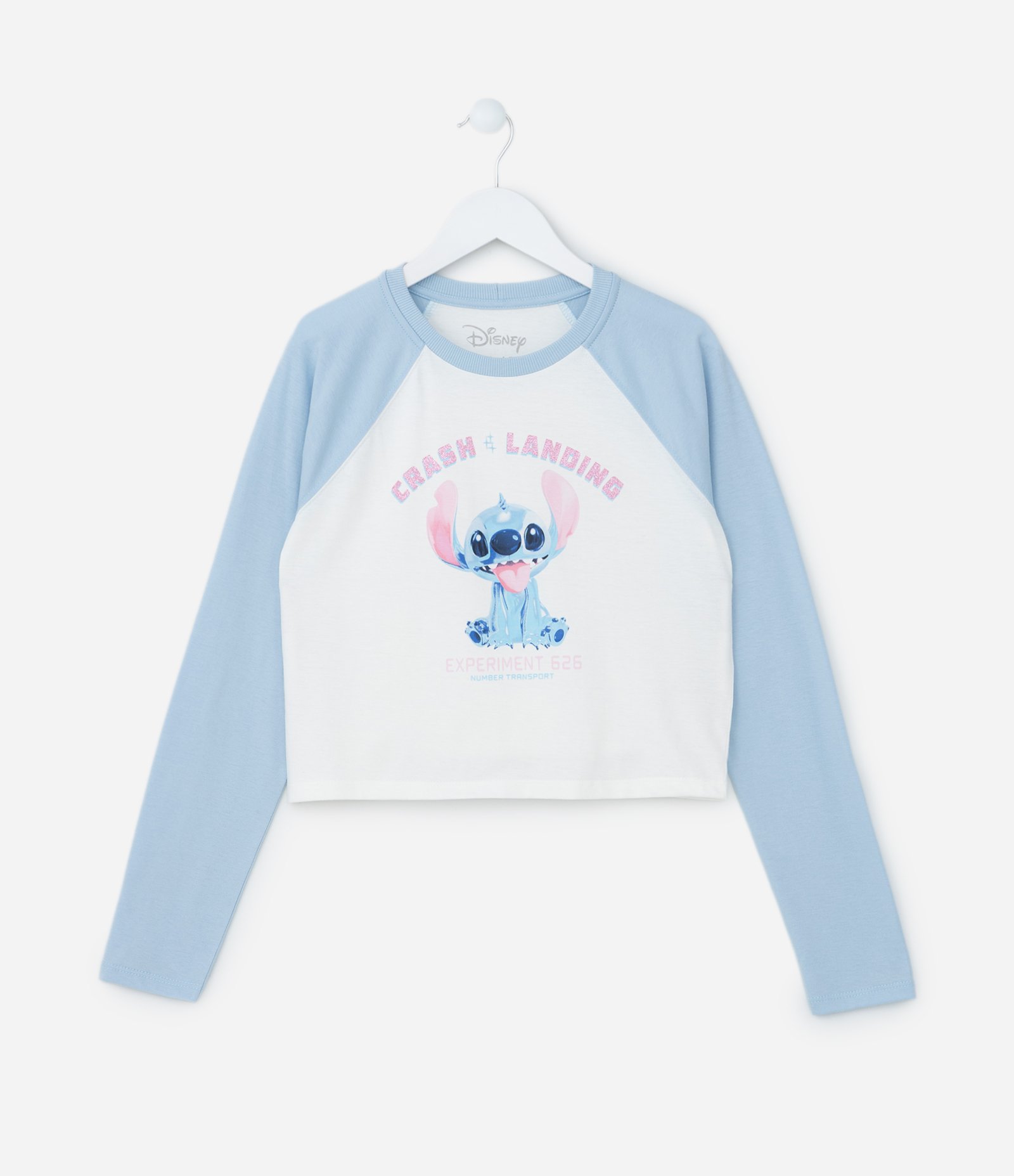 Camiseta Curta Infantil com Estampa do Stitch - Tam 5 a 14 Anos Azul/Branco 1