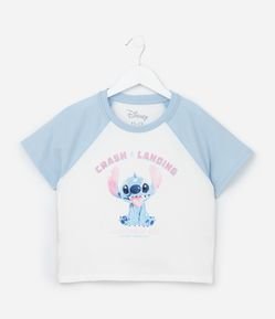 Camiseta Infantil com Cava Raglan e Estampa Stitch - Tam 5 a 14 Anos