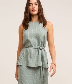 Blusa Listrada em Liocel e Linho com Amarração