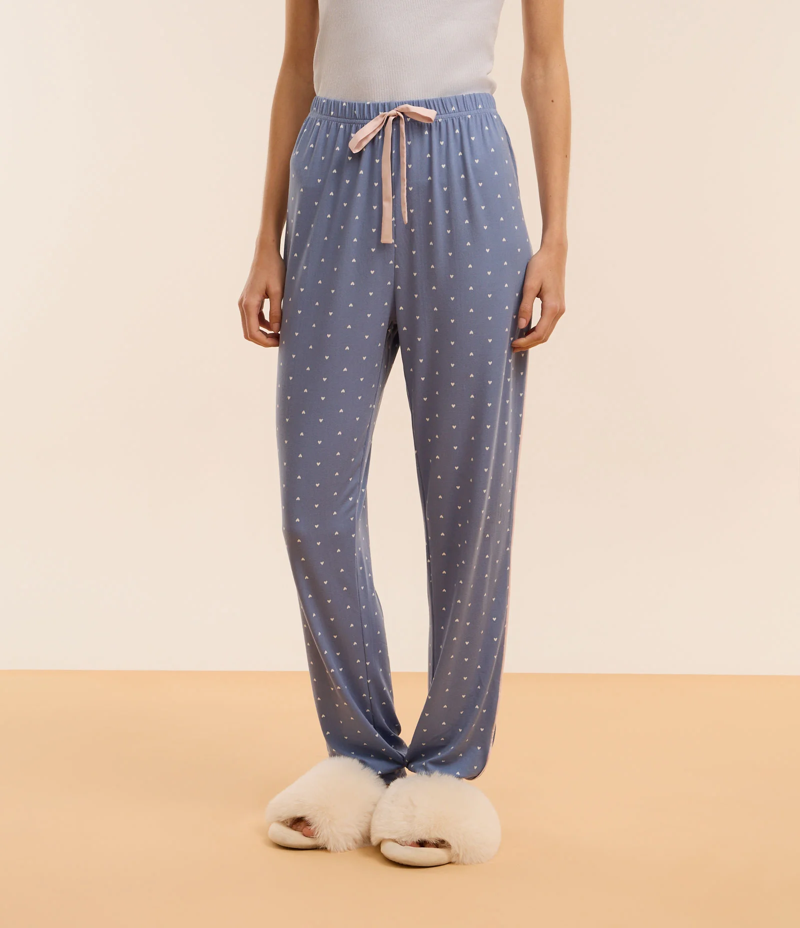 Calça de Pijama em Fio Reciclado com Estampa Corações Azul 2