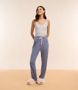 Calça de Pijama em Fio Reciclado com Estampa Corações
