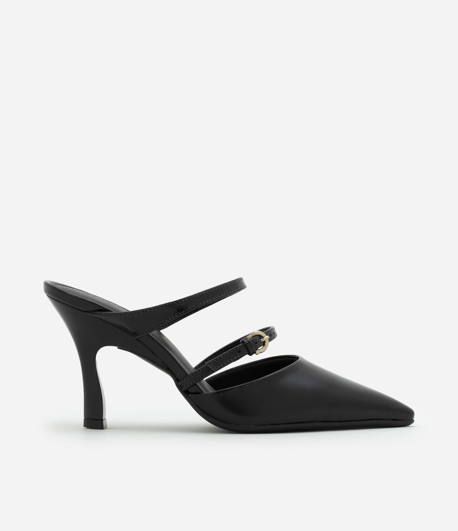 Scarpin Mule com Tira Dupla Fina e Fivela Preto 1