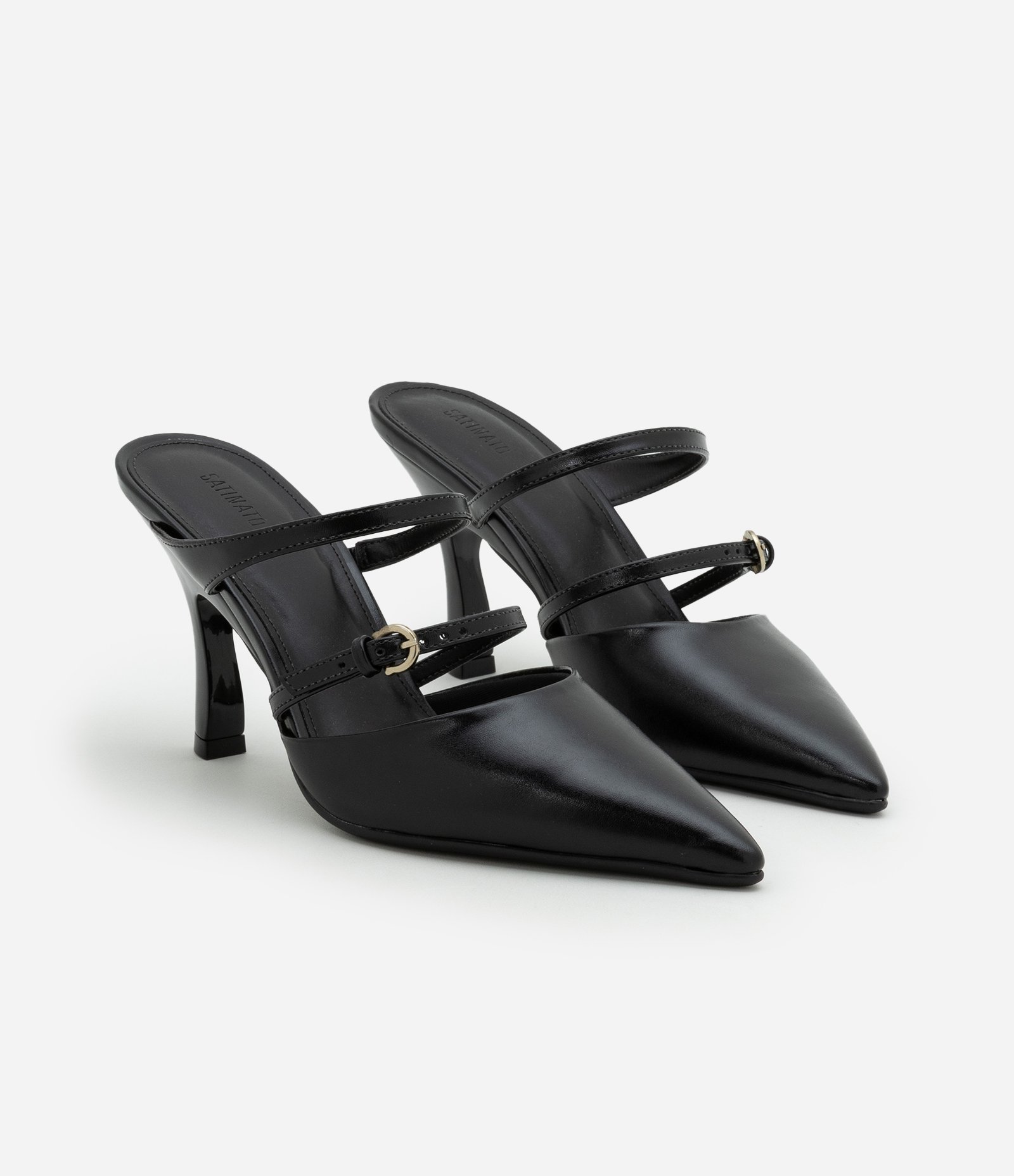 Scarpin Mule com Tira Dupla Fina e Fivela Preto 2