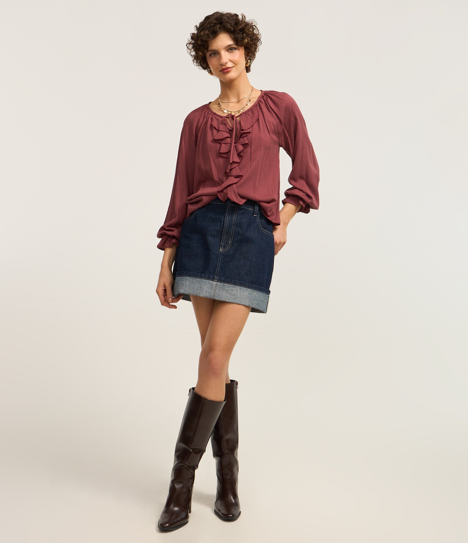 Blusa em Viscose Twill e Babados Frontais Rosa 2