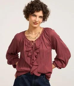 Blusa em Viscose Twill e Babados Frontais