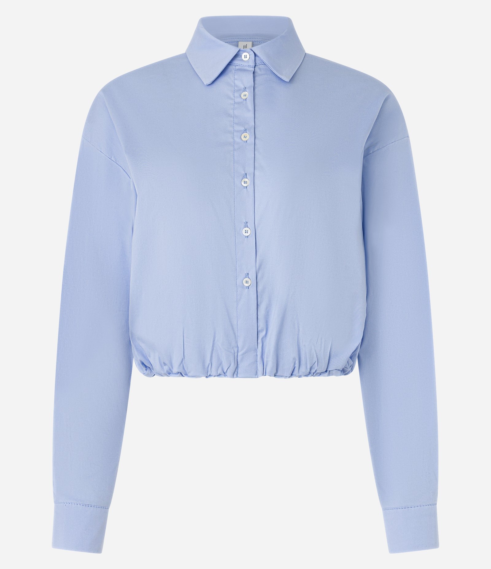 Camisa Cropped em Tricoline com Abotoamento Frontal Azul 4