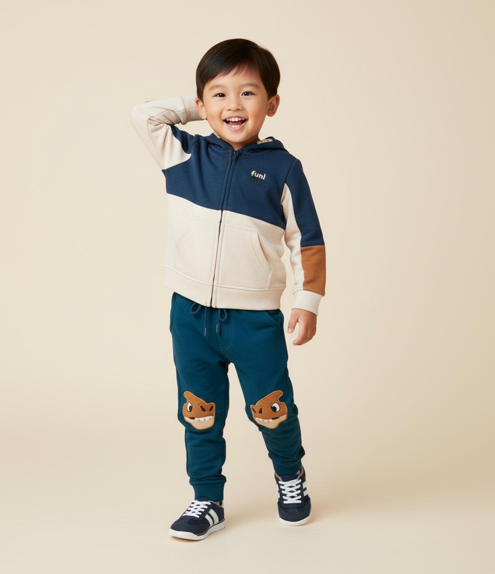 Calça Jogger Infantil com Estampa Interativa Dino - Tam 1 a 6  Anos Azul 1