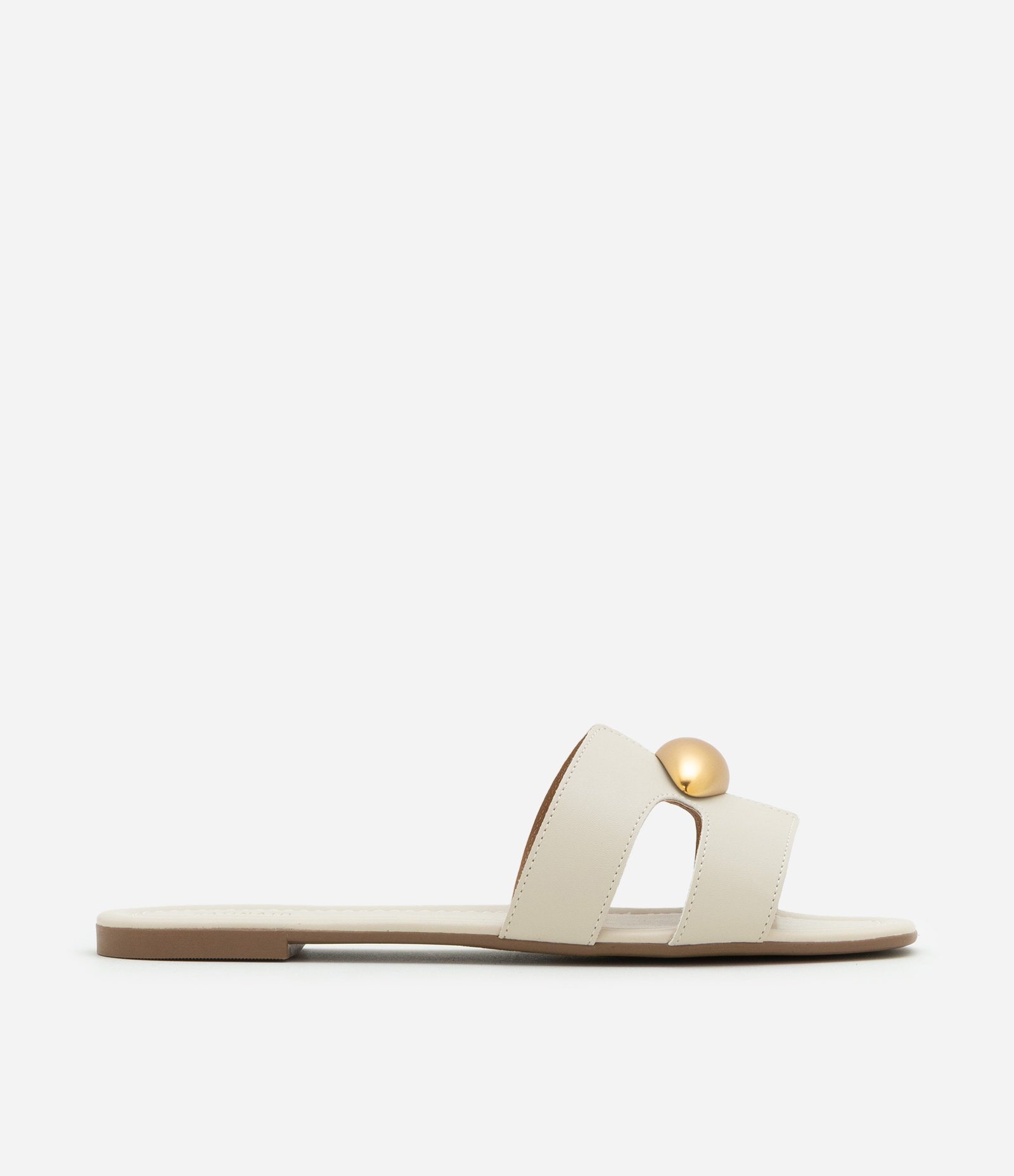 Rasteira H em PU com Detalhe de Metal Off White 1