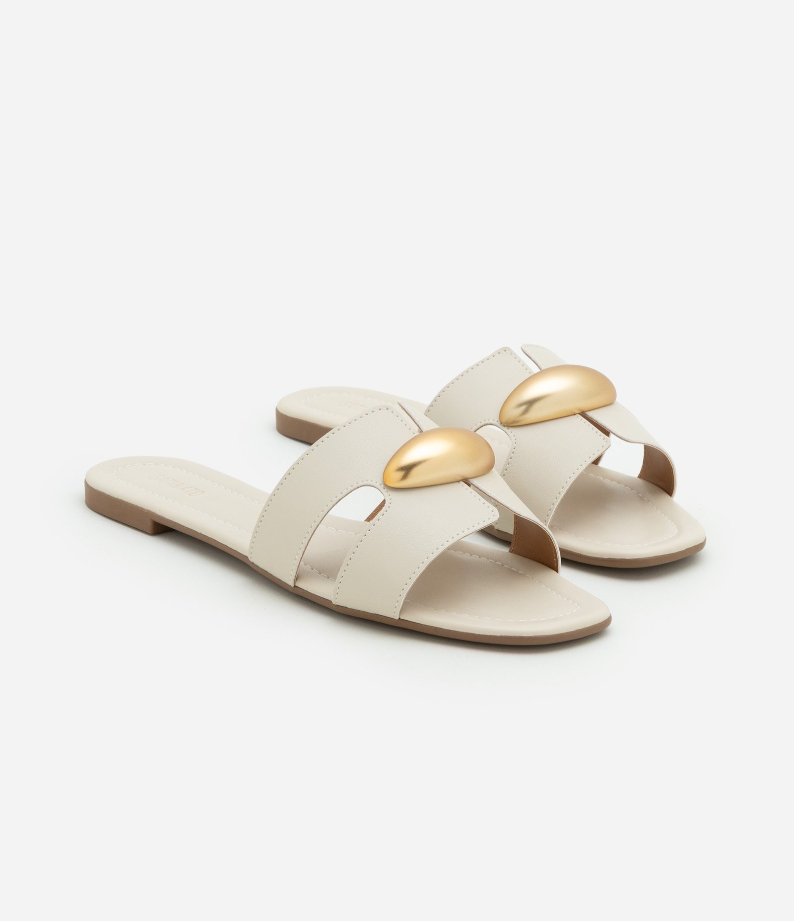 Rasteira H em PU com Detalhe de Metal Off White 2