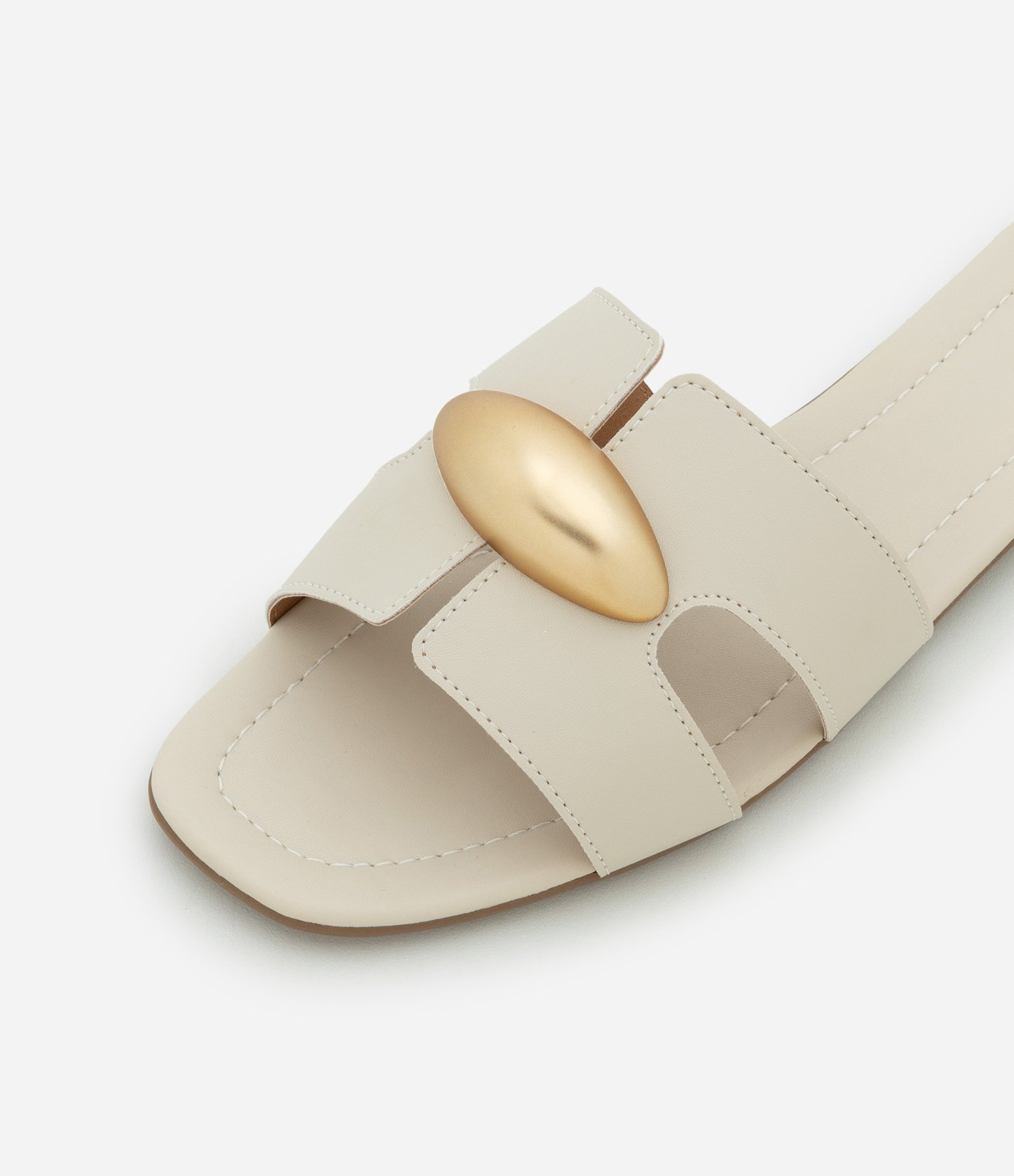 Rasteira H em PU com Detalhe de Metal Off White 4